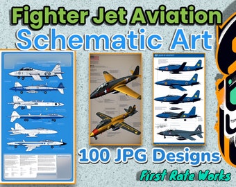 Jet Blueprint Pattern | Airplane Map Schematic | Aviation Art Diagram | Fighter Jet | Set of 100 Digital Downloads