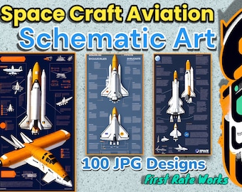 Weltraum Kunst - Rakete Blueprint | Flugzeug Design | Raumfähre | Grafische Drucke und Muster | Set von 100 Digital Download Dateien