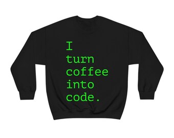 Moletom Coffee into Code Crewneck: libere seus poderes de programação | Moletom Unissex Heavy Blend Crewneck para Desenvolvedor de Software