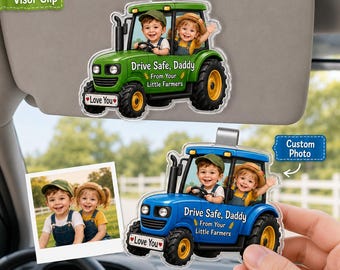 Clip para visera de coche con foto personalizada de "Papá Tractorista", regalo personalizado de acrílico para papá granjero, recuerdo "Conduce con cuidado, papá", dije para camión del Día del Padre
