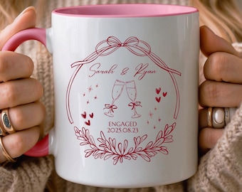 Personalized Engaged Mug, Custom Engagement Keepsake Mug, Newly Engaged Ceramic Mug, Personalized Name Engagement Gift Mug