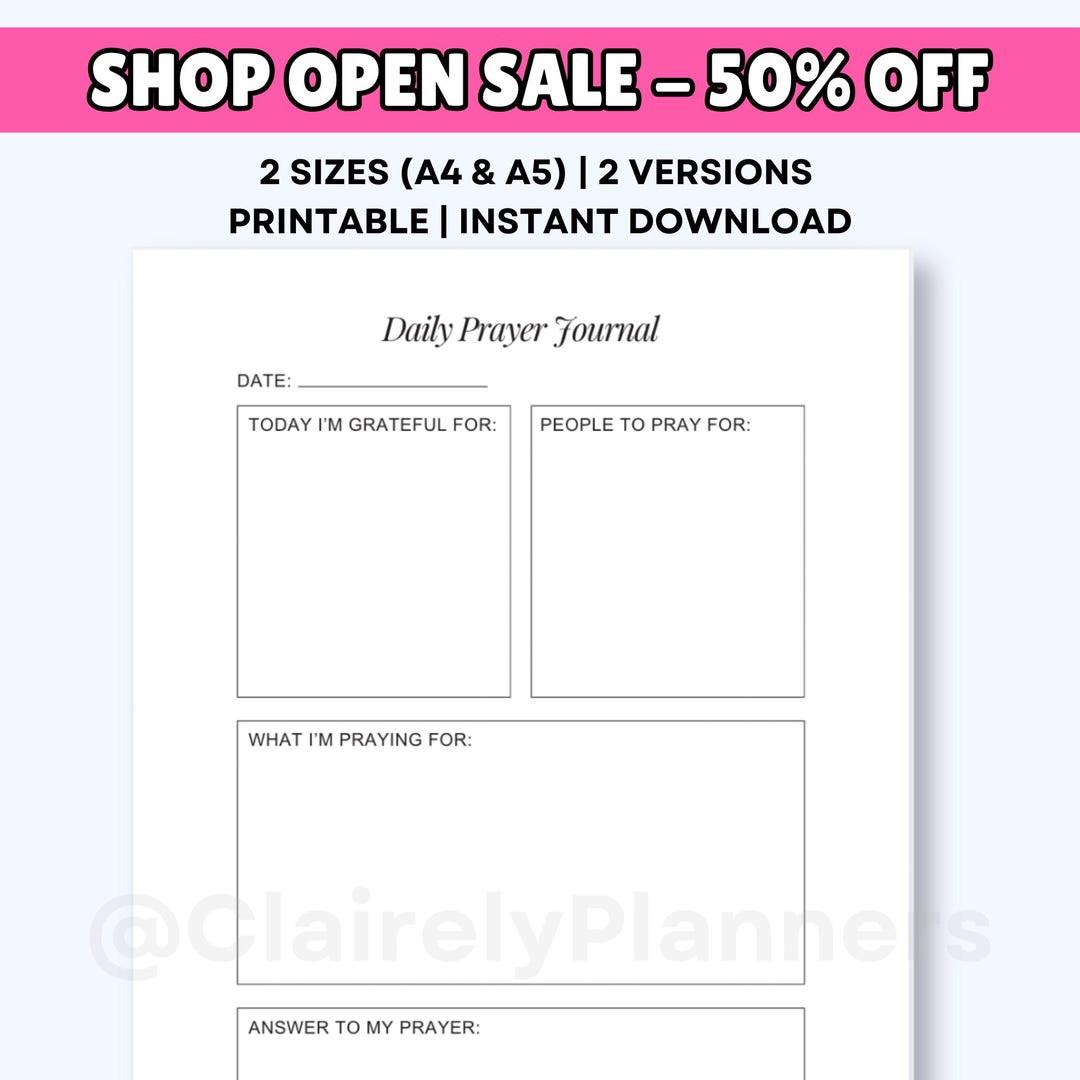Daily Prayer Journal Printable Gratitude Journal Daily Reflection ...