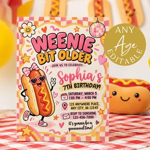 Uitnodiging voor een kinderfeestje met hotdogthema, grappige uitnodiging voor een hippe hotdogparty, bewerkbare Canva-sjabloon voor kinderen, digitale download 260663