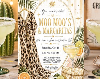 Moo Moo’s and Margaritas Invitation, Cow Print Robe Birthday Party Invite, Girls Western Cocktail Canva Template, Editable Download 260582
