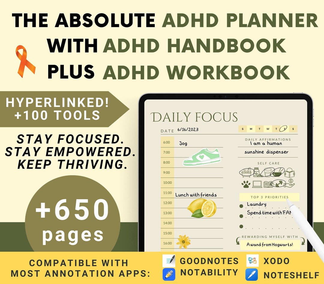 ADHD Digital Planner for iPad Goodnotes Workbook Notability Android ...