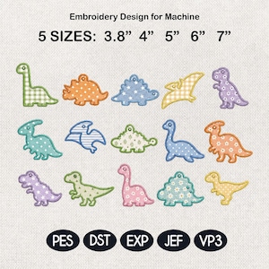 Dinosaur ITH Bag Tag Embroidery Bundle, Kids Dino Keychain Machine Embroidery File, Boy Backpack Tag, 5 Sizes, Digital Instant Download