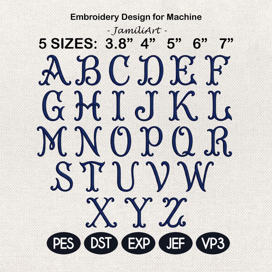 Curly Monogram Alphabet Embroidery Design, Fancy Script Font A-Z ...