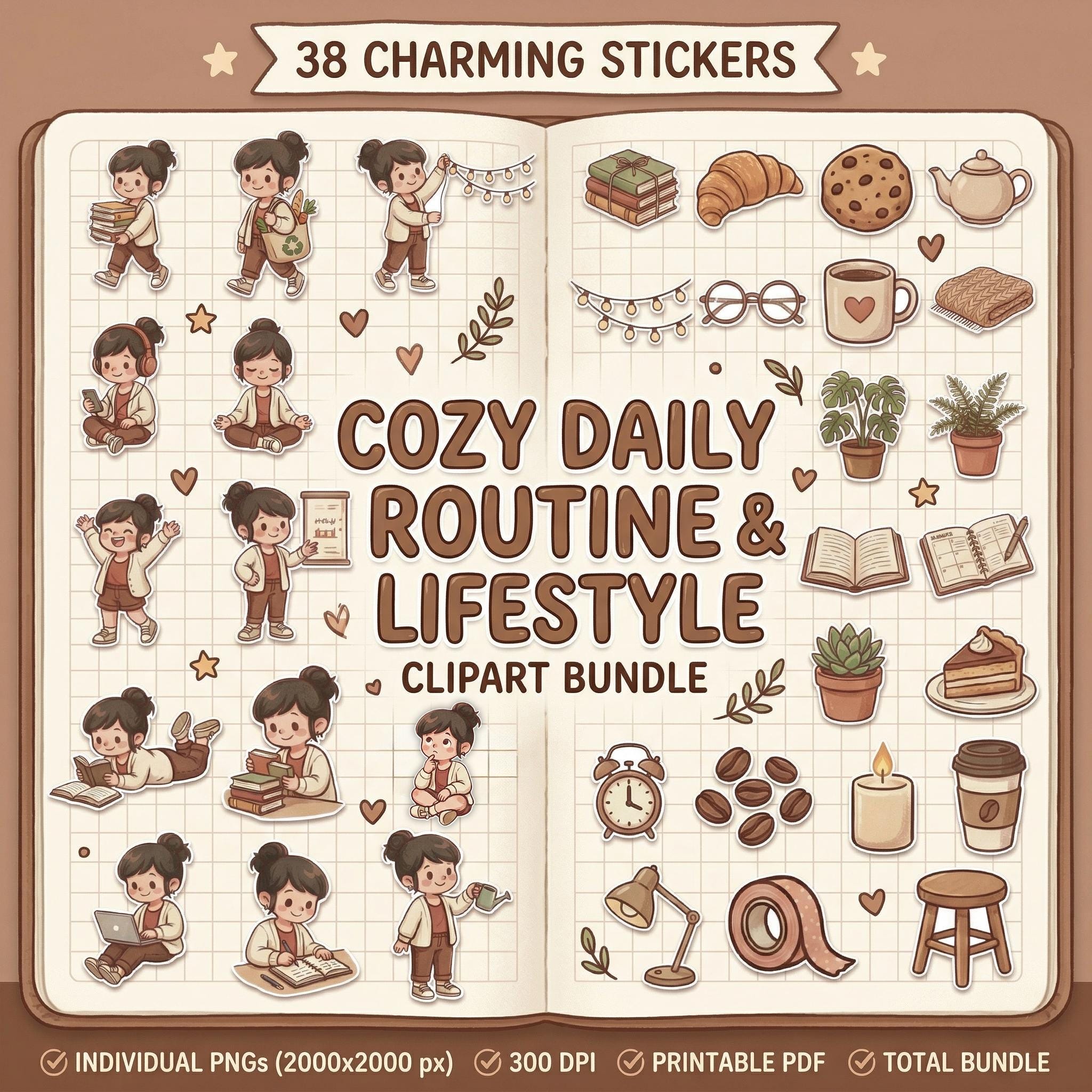 Kawaii Routine Daily Routine Clipart Bundle,kawaii Girl Stickers, Digital Scrapbooking ...