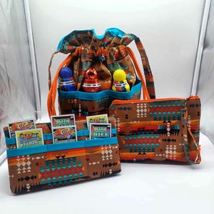 Geometrical Brown and Teal Bingo Bag Pink Tote Mother&#39;s Day Mom Grandma Gifts Birthday Bingo Lovers Pulltab Holder