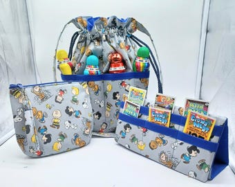 Bingo Bag Grey and Blue Charlie Brown Snoopy Peanuts Grey Tote Mother's Day Mom Grandma Gifts Birthday Bingo Lovers