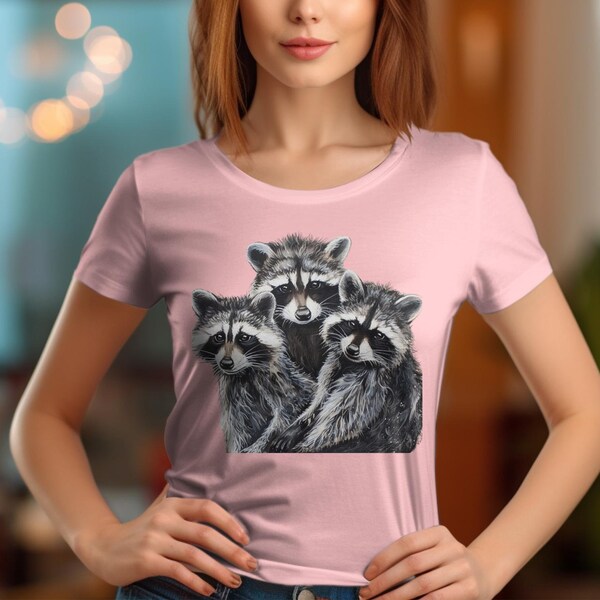 Raccoon Family T-Shirt, Cute Wildlife Animal Tee, Nature Inspired Graphic Shirt, Unisex Casual Wear, Gift for Animal Lovers
