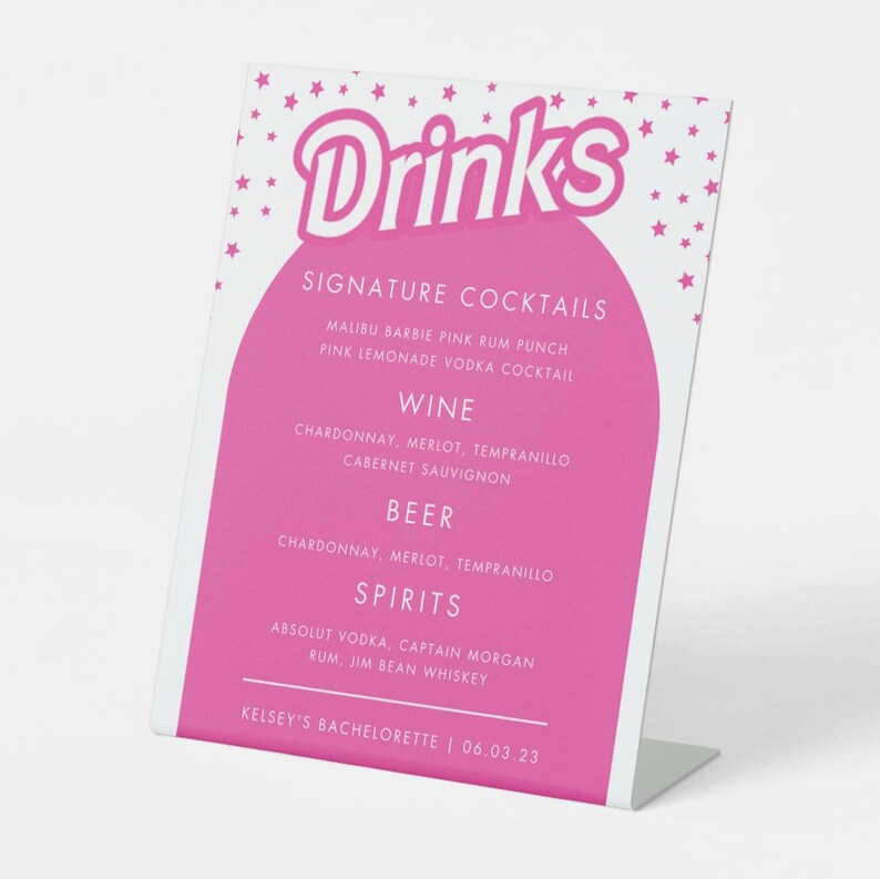 Barbiethemed Menu Template Pack Barbie Bar Menu Barbie Etsy
