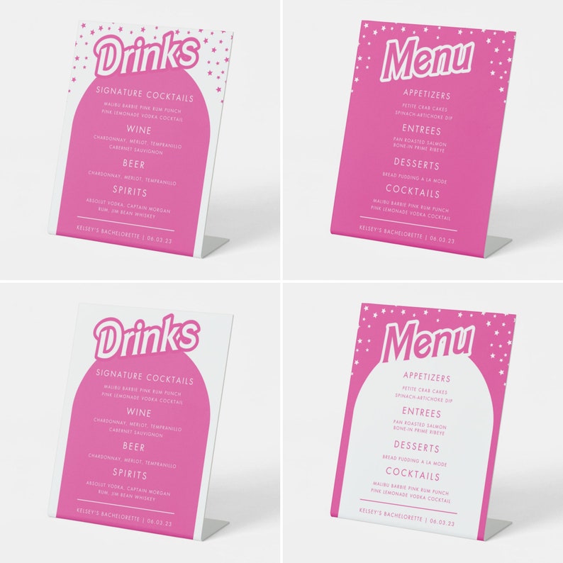 Barbiethemed Menu Template Pack Barbie Bar Menu Barbie Etsy