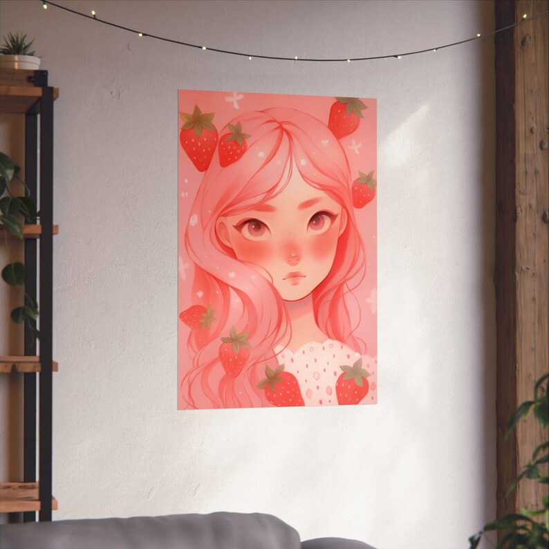 Strawberry Sweet Art Print Cute Anime Wall Art, Kawaii & Pink Aesthetic