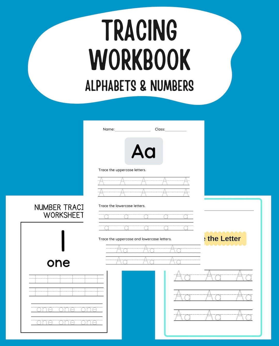 Alphabet and Number Tracing Sheet Digital Downloads Kids Letters and