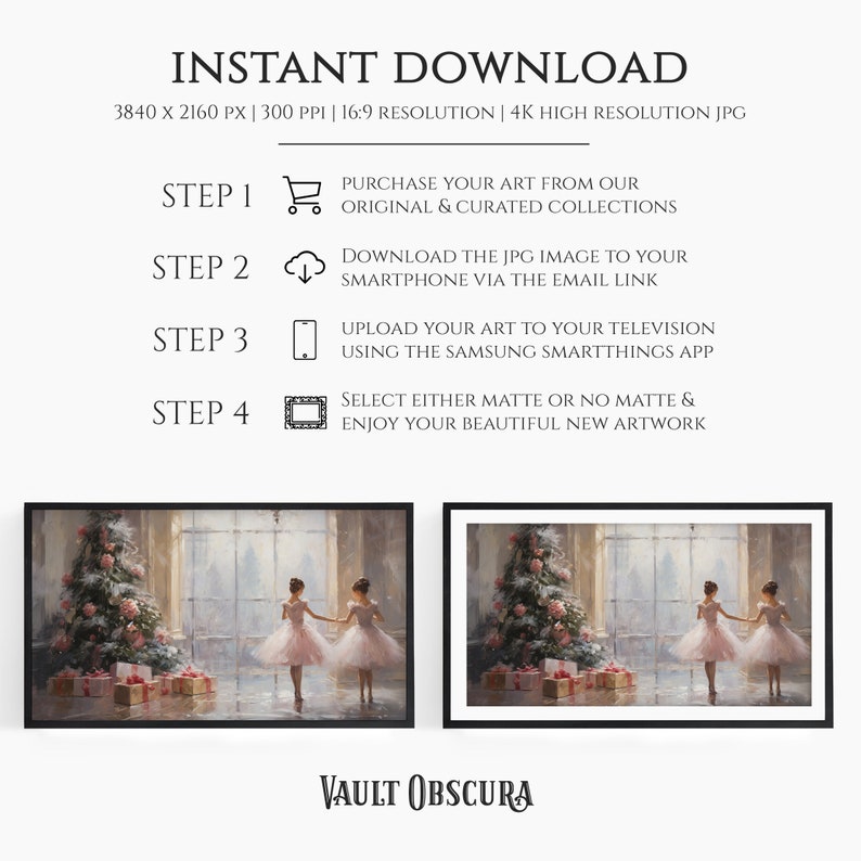 Vintage Ballet Christmas Frame TV Art Nutcracker Christmas Tree High-Resolution Digital Artwork Snowy Winter Scene Instant Download image 4