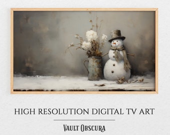 Vintage Snowman Christmas TV Art: Cozy Winter Digital Artwork (Instant Download)