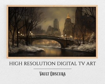 Christmas Vintage Frame TV Art | Winter New York City Scene | High-Resolution Digital Artwork | Central Park | Instant Download