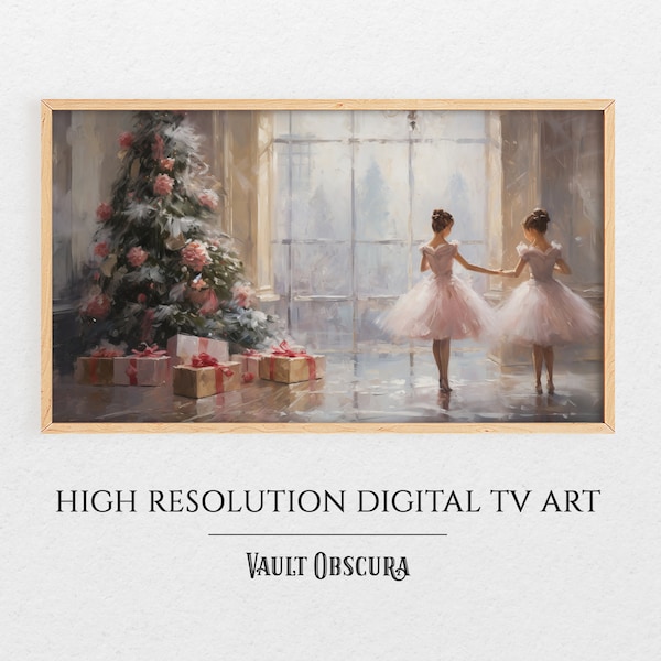 Vintage Ballet Christmas Frame TV Art | Nutcracker Christmas Tree | High-Resolution Digital Artwork | Snowy Winter Scene | Instant Download