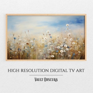 Vintage Field of Blue Wildflowers TV Art | Country Meadow Scene | High-Resolution Digital Artwork | Natural Landscape | Instant Download