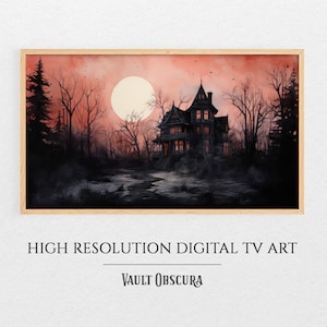 Haunted House Frame TV Art | Halloween Wall Art | Spooky Moon Digital Art For Frame TV | Samsung Frame TV Art | Creepy Autumn Art