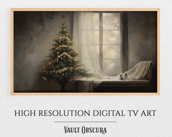 Vintage Christmas Tree TV Art: Neutral Winter Scene (Digital Download)