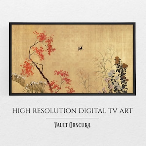 Japanese Autumn Digital Art for Frame TV | 19th Century Vintage Landscape by Shibata Zeshin | High-Resolution Fall Painting for Samsung TV