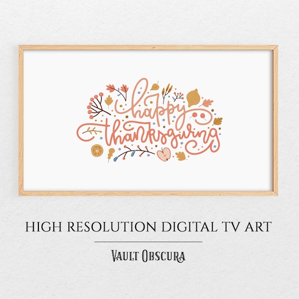 Thanksgiving Frame TV Art | White Background Pastel Lettering | Fall Pumpkin Design | Autumn Digital Download | Seasonal TV Display Artwork