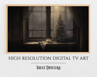 Vintage Christmas Tree Frame TV Art: Moonlit Winter Scene (Digital Download)