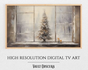 Vintage Christmas Tree Frame TV Art: Snowy Winter Scene (Digital Download)