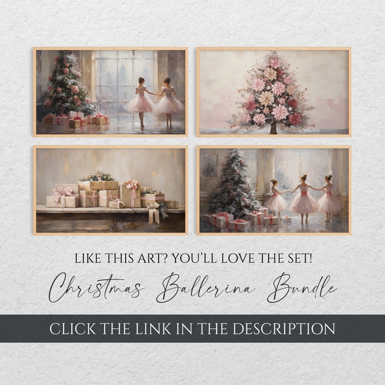 Vintage Ballet Christmas Frame TV Art Nutcracker Christmas Tree High-Resolution Digital Artwork Snowy Winter Scene Instant Download image 2