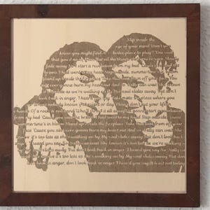 Oasis Portrait with lyrics engraved wood 30x30 Oasis fan gift Don’t look Back in anger  song lyrics wall hanging handmade framed wooden