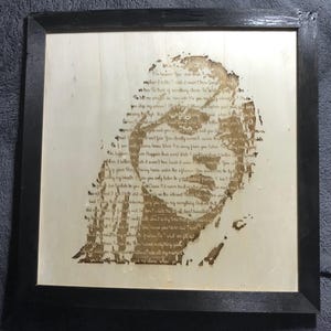 Billie Eilish Portrait with lyrics set on wood 30x30 Billy fan Happier than Ever song lyrics wall hanging handmade framed wooden