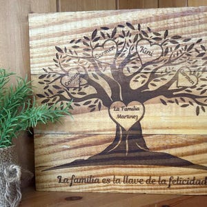 Impresionante grabado personalizado de árbol genealógico en madera RECICLADA. Regalo ideal para familiares y amigos. Grabado láser personalizado. Hasta 3 generaciones.