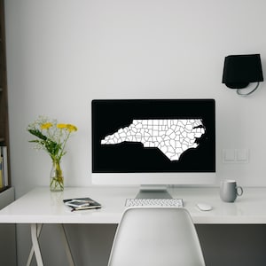 North Carolina map with county borders print, North Carolina map wall art print, North Carolina map wallpaper 1920:1080, black and white