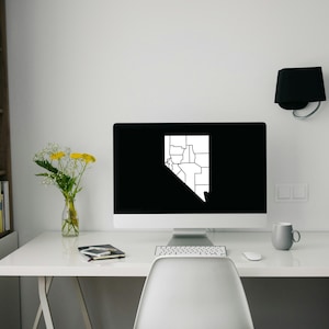 Nevada state map with county borders print, Nevada state map wall art print, Nevada map wallpaper 1920:1080, black and white