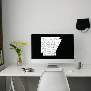 Arkansas state map with county borders print, Arkansas state map wall art print, Arkansas map wallpaper 1920:1080, black and white