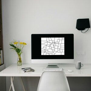 Colorado state map with county borders print, Colorado state map wall art print, Colorado map wallpaper 1920:1080, black and white