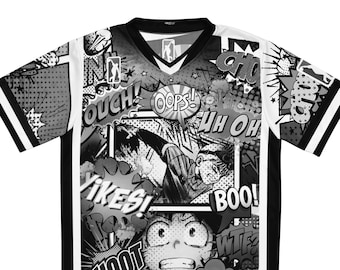 Manga bowlingshirt zwart/wit V1