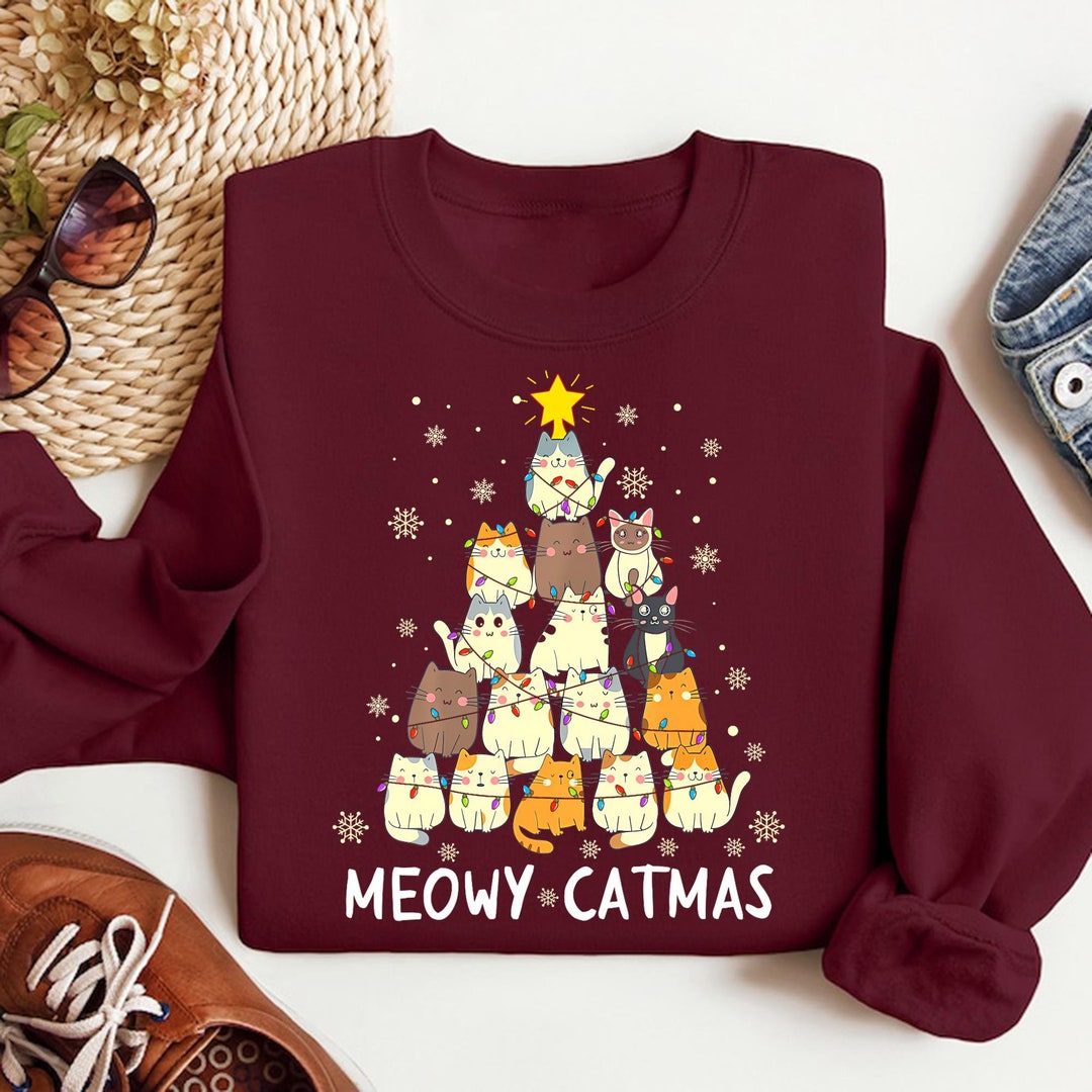 Meowy Catmas Shirt Cat Christmas Tree Shirt Cat Christmas Etsy