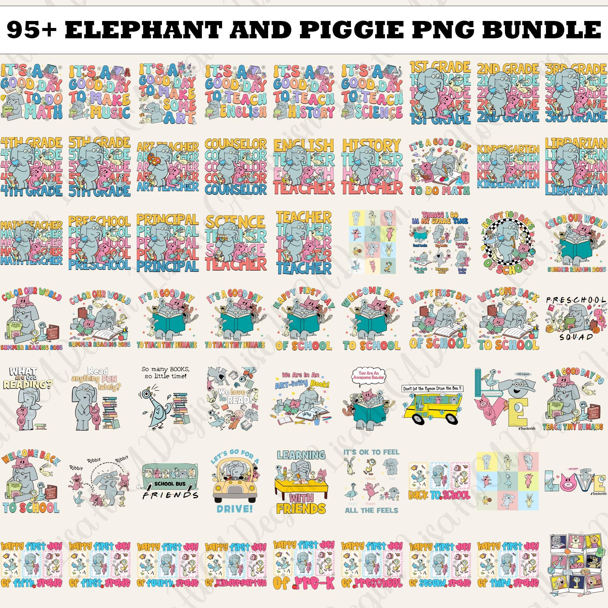 95+ Elephant And Piggie Png Bundle, Back To School Png, First Day Of School Png, Elephant Png, Piggie Png, Teacher, Friends Elephant Pigeon