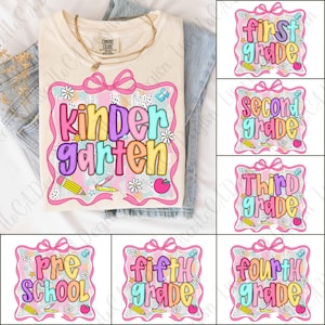 Preppy Back to School PNG Bundle, Teacher Coquette First Day of School Shirt Design, Girly Pink Bow Sublimation, Pre-k 1st/2nd/3rd/4th Grade