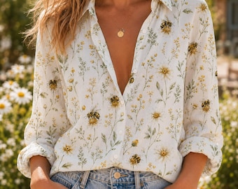 Bee Blouse Shirt, Honey Bee Women Shirt, Bee Lover Casual Shirt, Queen Bee Long Sleeve Shirt, Gift For Her
