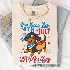 You Look Like 4th Of July Makes Me Want A Hot Dog Real Bad, Funny Dachshund America 4th Of July Png, Funny USA Hot Dog Png, Independence Day