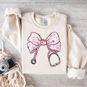 Floral Coquette Bow Nurse Png, Nurse Coquette Png, Nurse Bow Ribbon Stethoscope Sublimation designs Hand Drawn