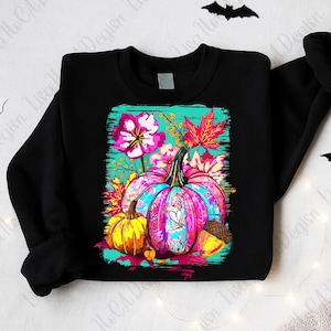 Fleurs d&#39;automne citrouilles Png, Sublimation de chemise d&#39;automne florale bohème, ambiance girly d&#39;automne Png, coup de pinceau automne preppy Png, saison citrouille rose Png