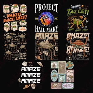 Bundle Project Hail Mary PNG, Amaze Retro Sci-Fi Graphic, Rocky Eridian Art, Booktok Alien Merch, Science is Magic, Digital Download