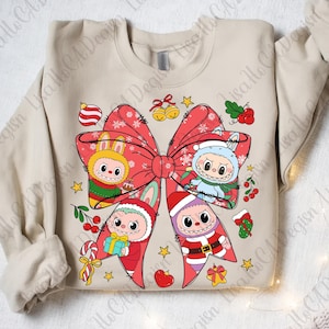 Christmas Labubu Coquette PNG, Cute Kawaii Labubu Christmas Design, Aesthetic Bow Girly Holiday Sublimation, Trendy Xmas Digital Download