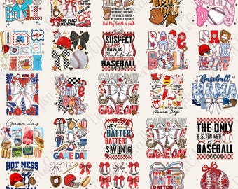 Paquete de 25+ PNG de béisbol retro, lazo de coqueta de béisbol, béisbol PNG, mamá de béisbol PNG, béisbol del día del juego PNG