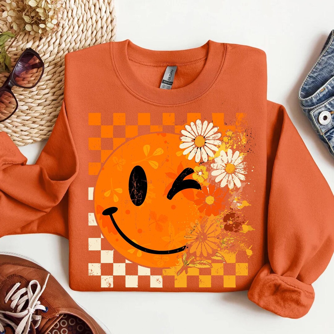 Floral Fall Smiley Face Png, Fall Png, Fall Pumpkin Sublimation Png ...